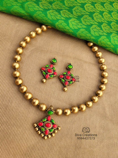 Pink Green Simple Ball Terracotta Jewellery