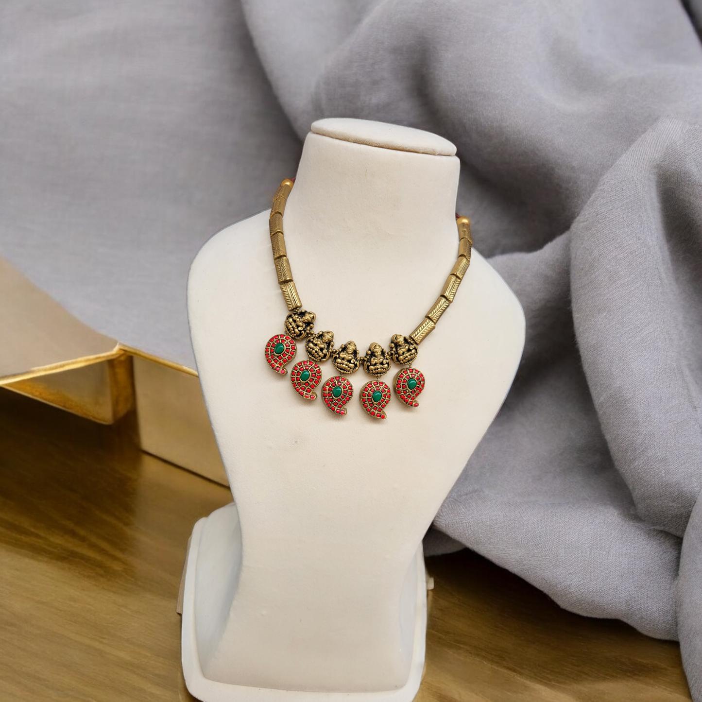 Red Green Mango with Lakshmi Terracotta Jewellery