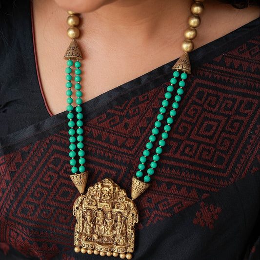 Ponni handmade terracotta necklace with Siva, Parvathy, Ganesh, and Muruga pendants