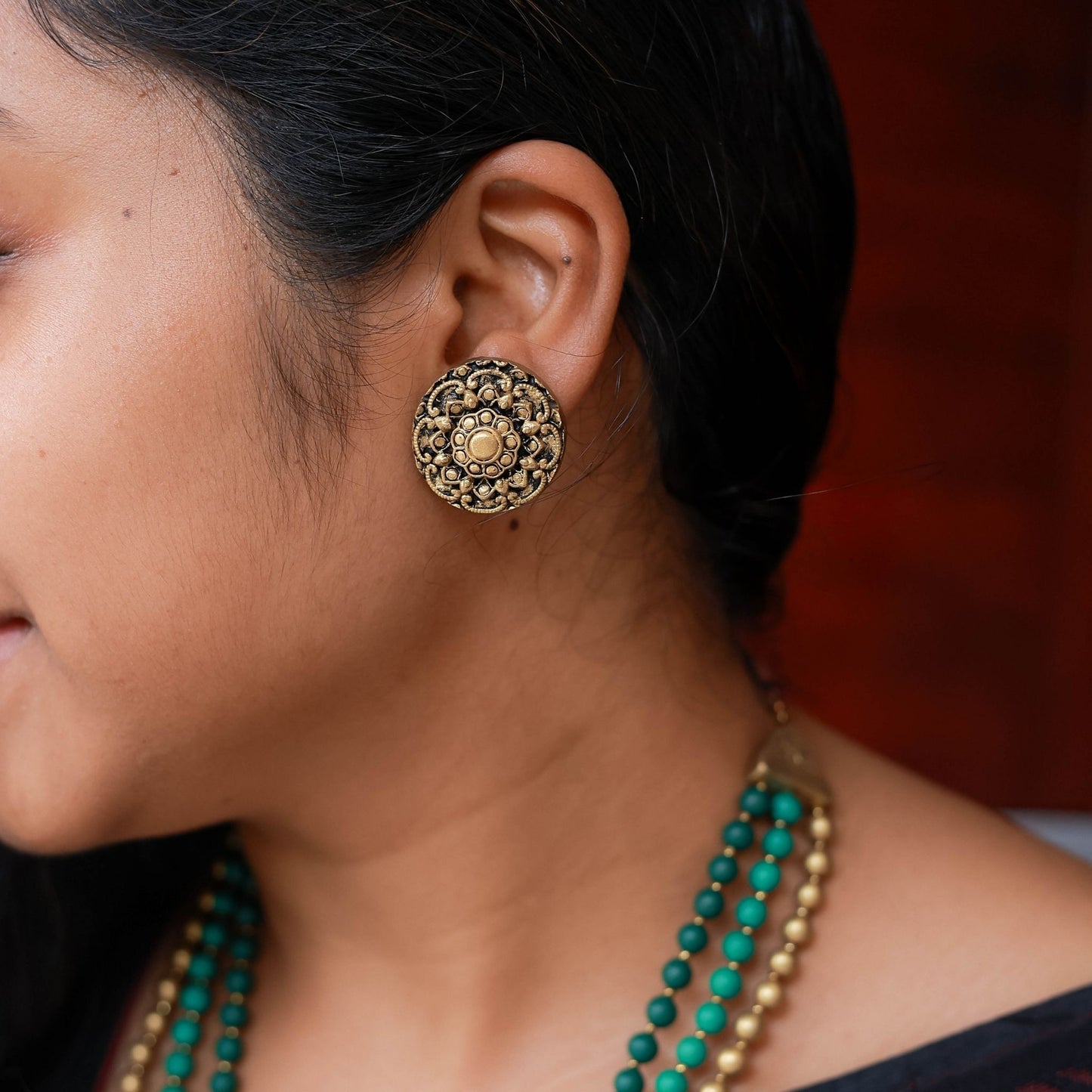 Handcrafted terracotta mandala earrings