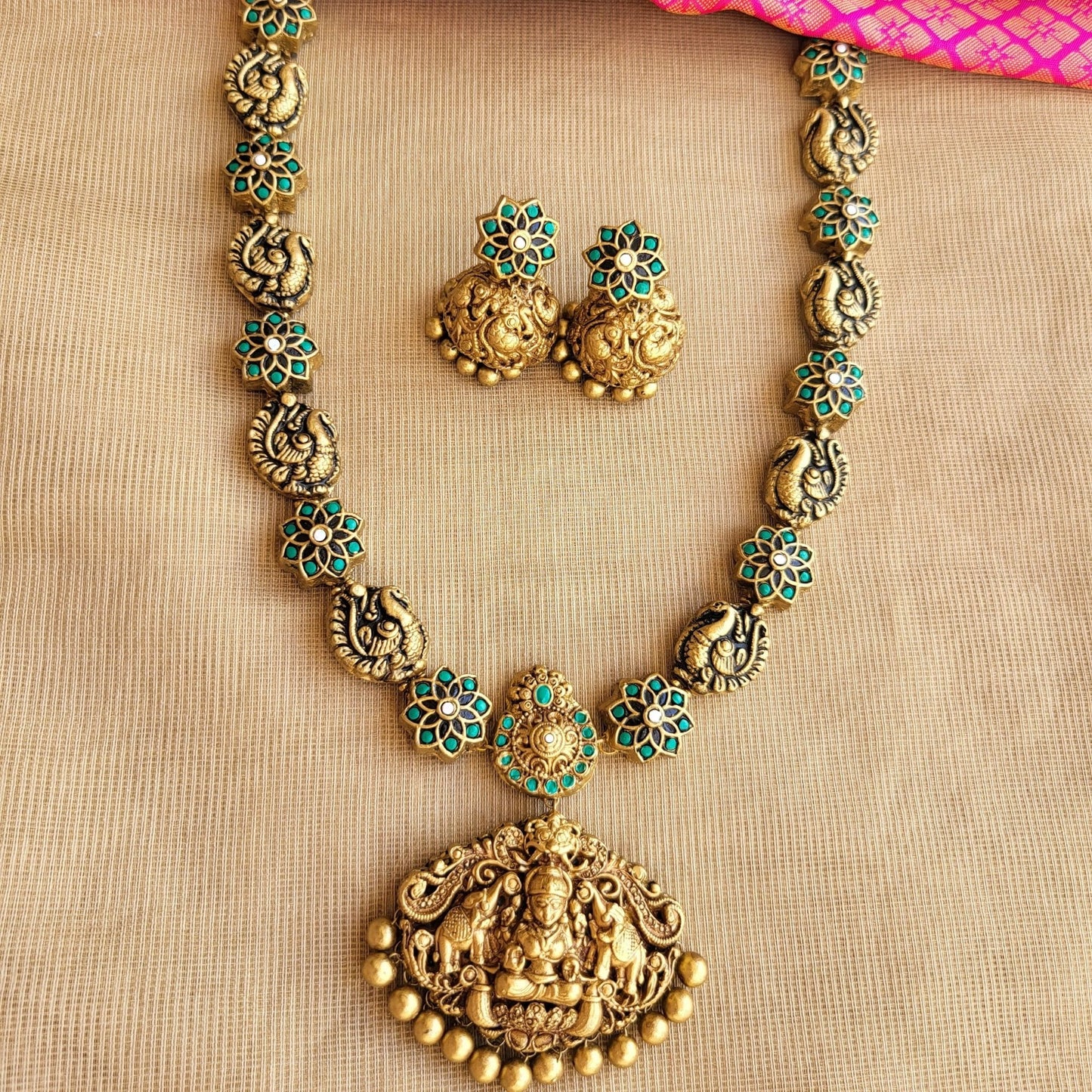 Matching terracotta jumka earrings handcrafted