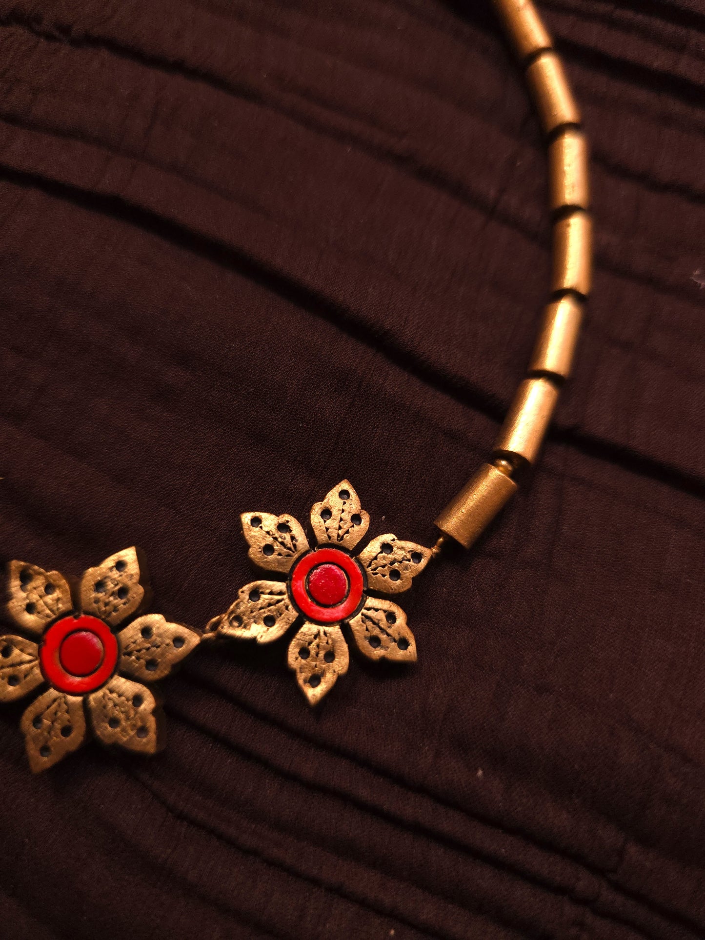 Pushpaanjali Antique Gold & Crimson Floral Terracotta Set
