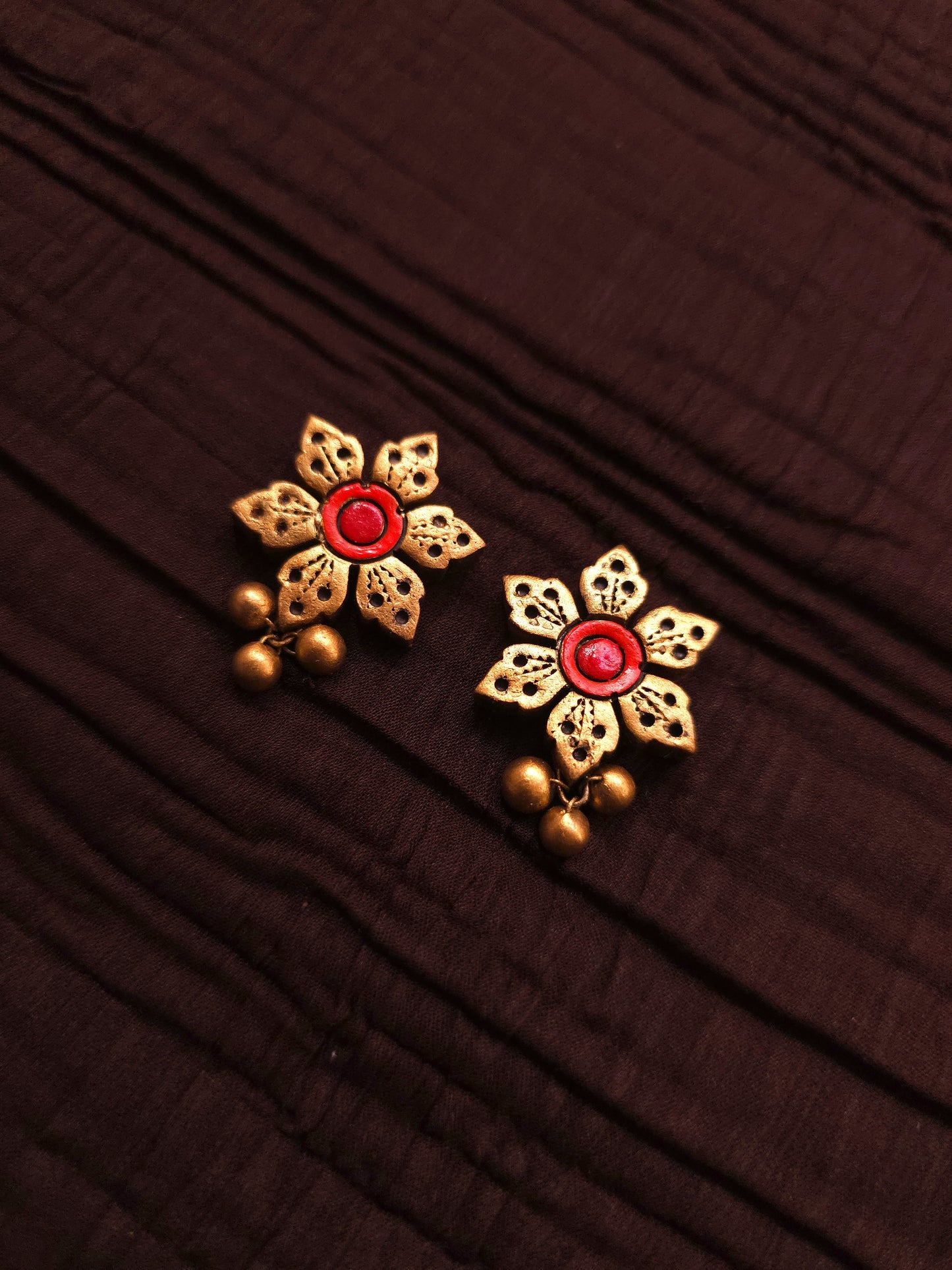 Pushpaanjali Antique Gold & Crimson Floral Terracotta Set