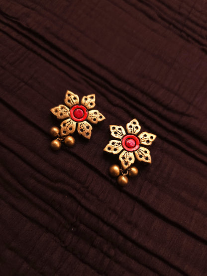 Pushpaanjali Antique Gold & Crimson Floral Terracotta Set