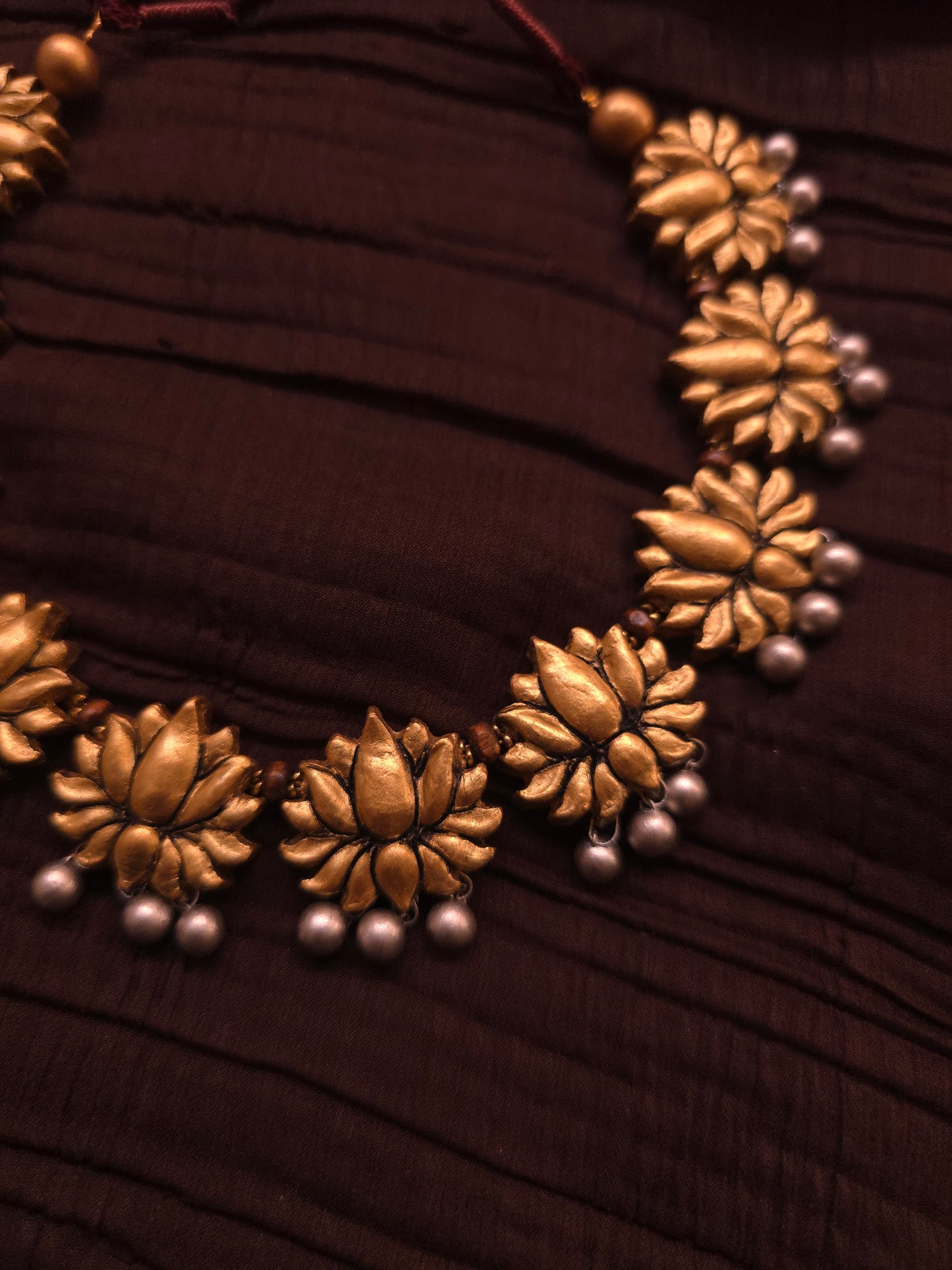 Rajivani Antique Gold & Silver Ghungroo Lotus Terracotta Collar Set