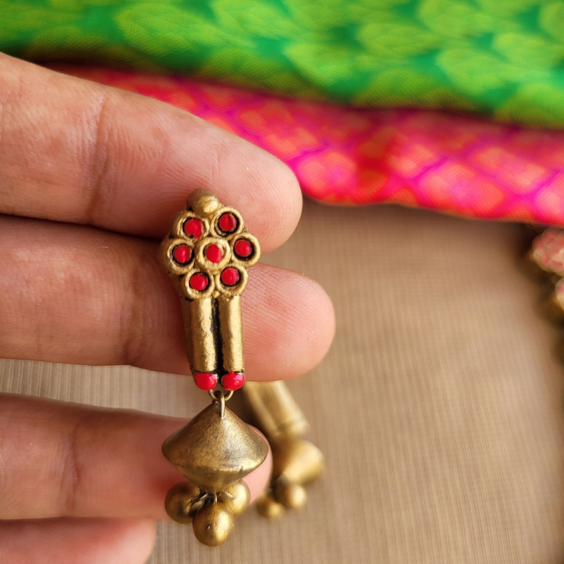 Handcrafted pink and gold terracotta  earrings