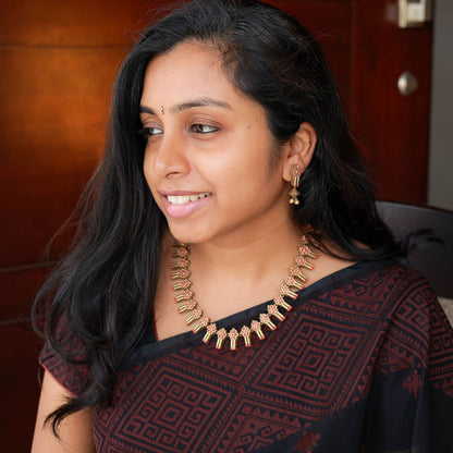 Handmade terracotta stick tube necklace with matching earrings