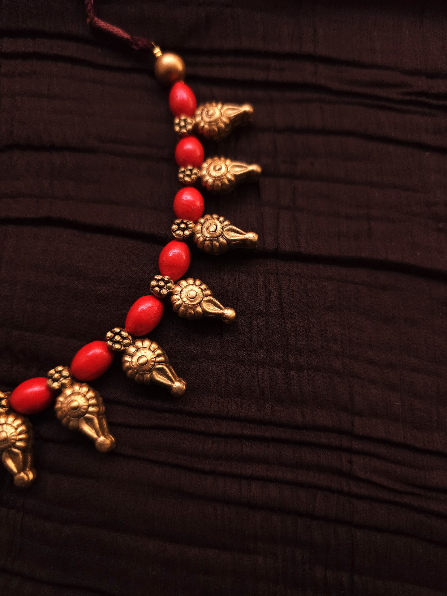 Rohini Antique Gold Bud & Crimson Mandala Terracotta Collar Set