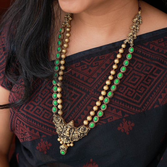 Shravyam handmade terracotta haram necklace with Lakshmi pendant
