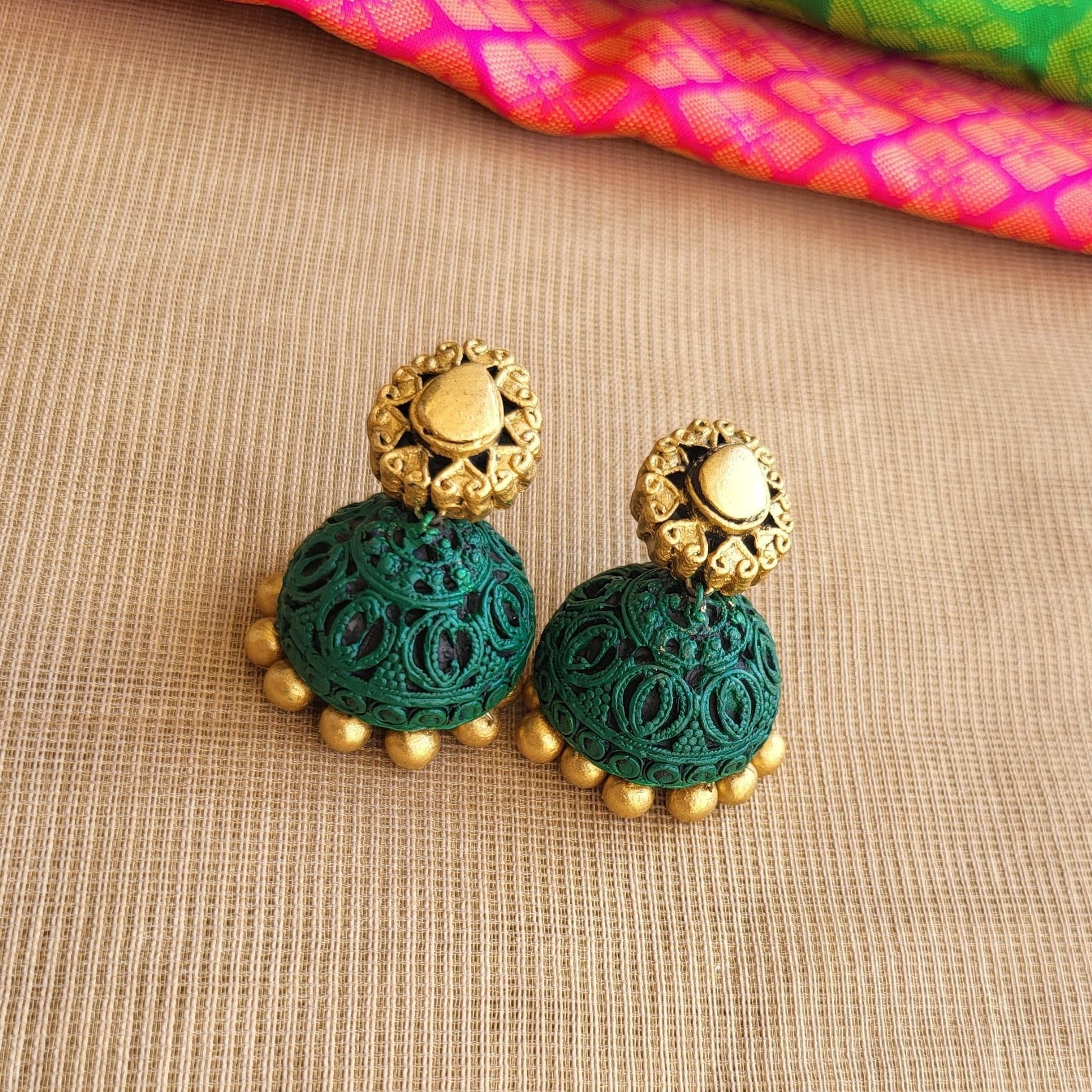 Handcrafted terracotta pendant earrings