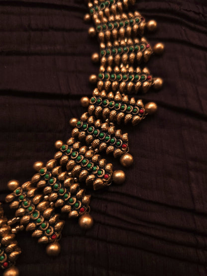 Sunanda Antique Gold Spiked Ridge & Emerald-Crimson Terracotta Collar Set