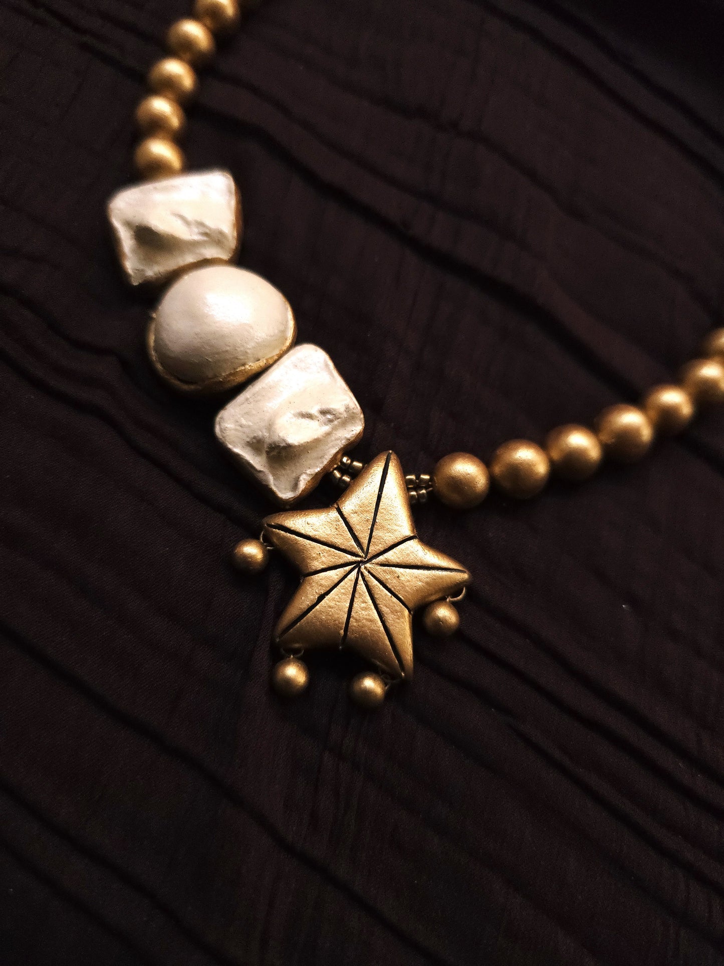 Tara Antique Gold Celestial Star & Textured Metallic Ivory Terracotta Set