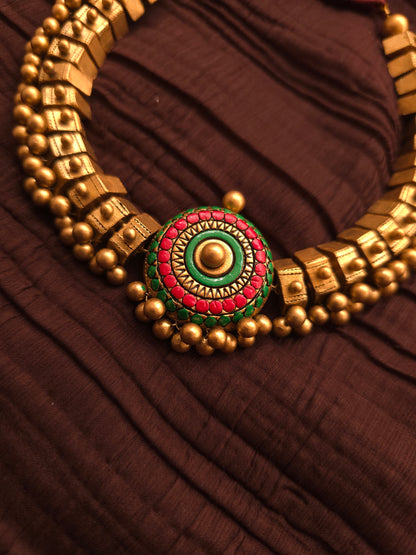 The Chakra Avartan Geometric Antique Gold & Tri-Color Terracotta Set
