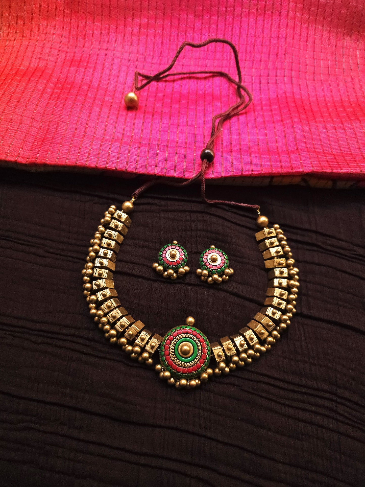 The Chakra Avartan Geometric Antique Gold & Tri-Color Terracotta Set