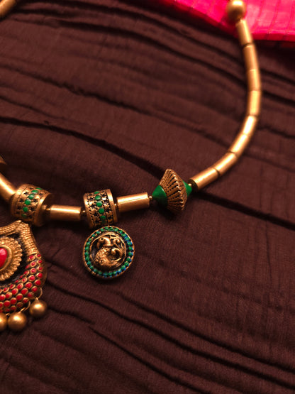 The Crimson Mayura Antique Gold & Ruby Peacock Terracotta Set