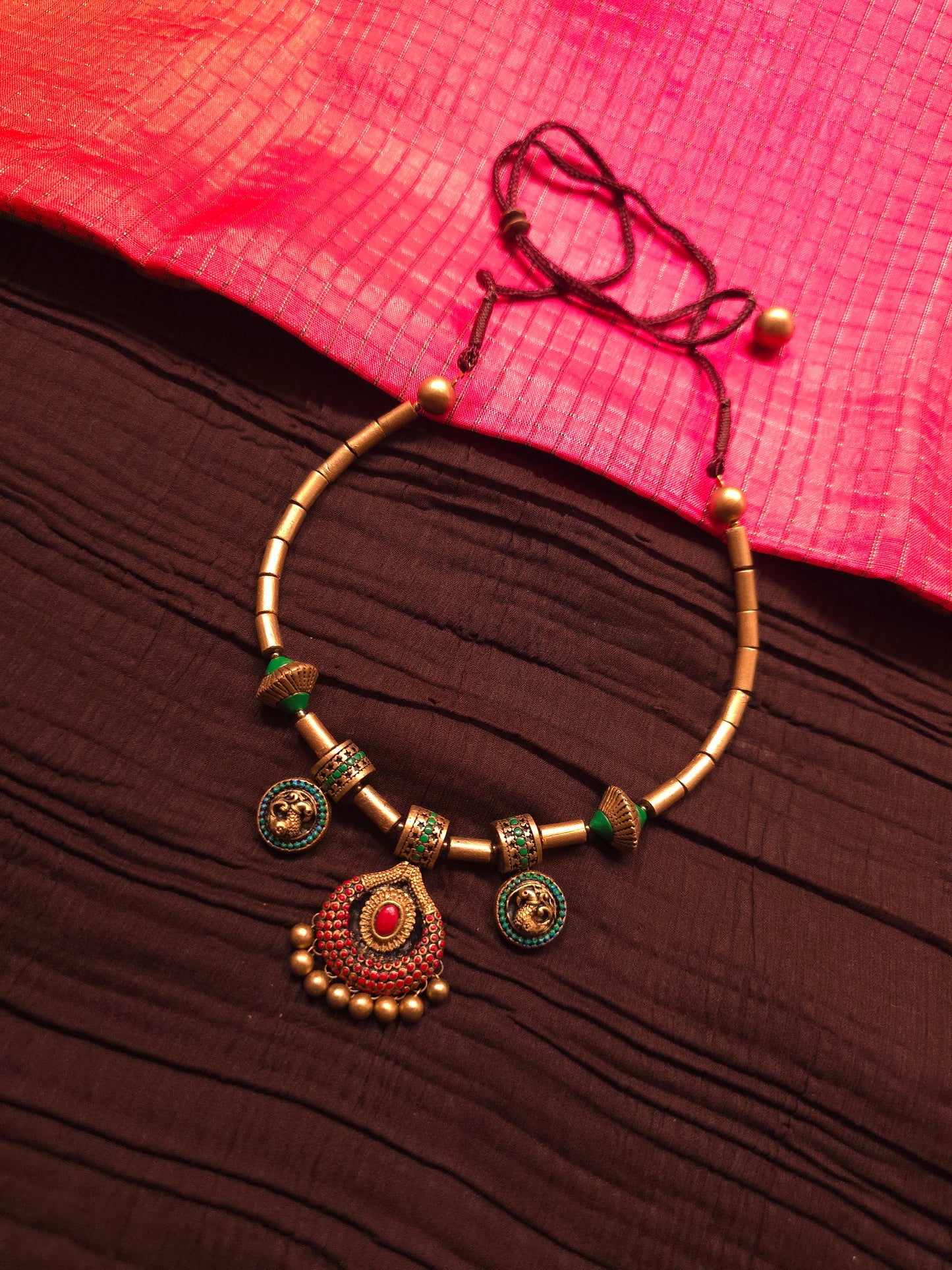 The Crimson Mayura Antique Gold & Ruby Peacock Terracotta Set