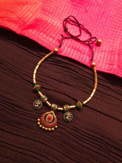 The Crimson Mayura Antique Gold & Ruby Peacock Terracotta Set