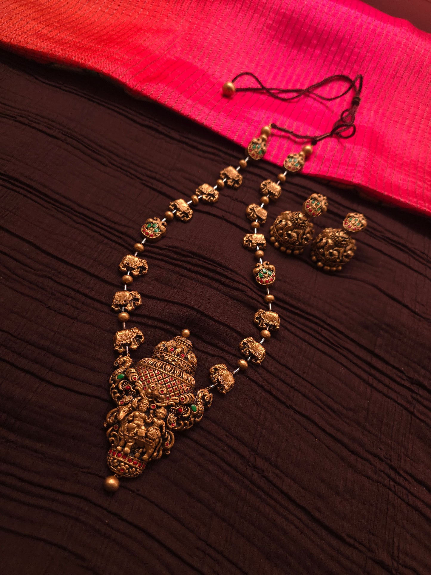 The Gaja Heritage Antique Gold Temple Elephant Terracotta Haar Set