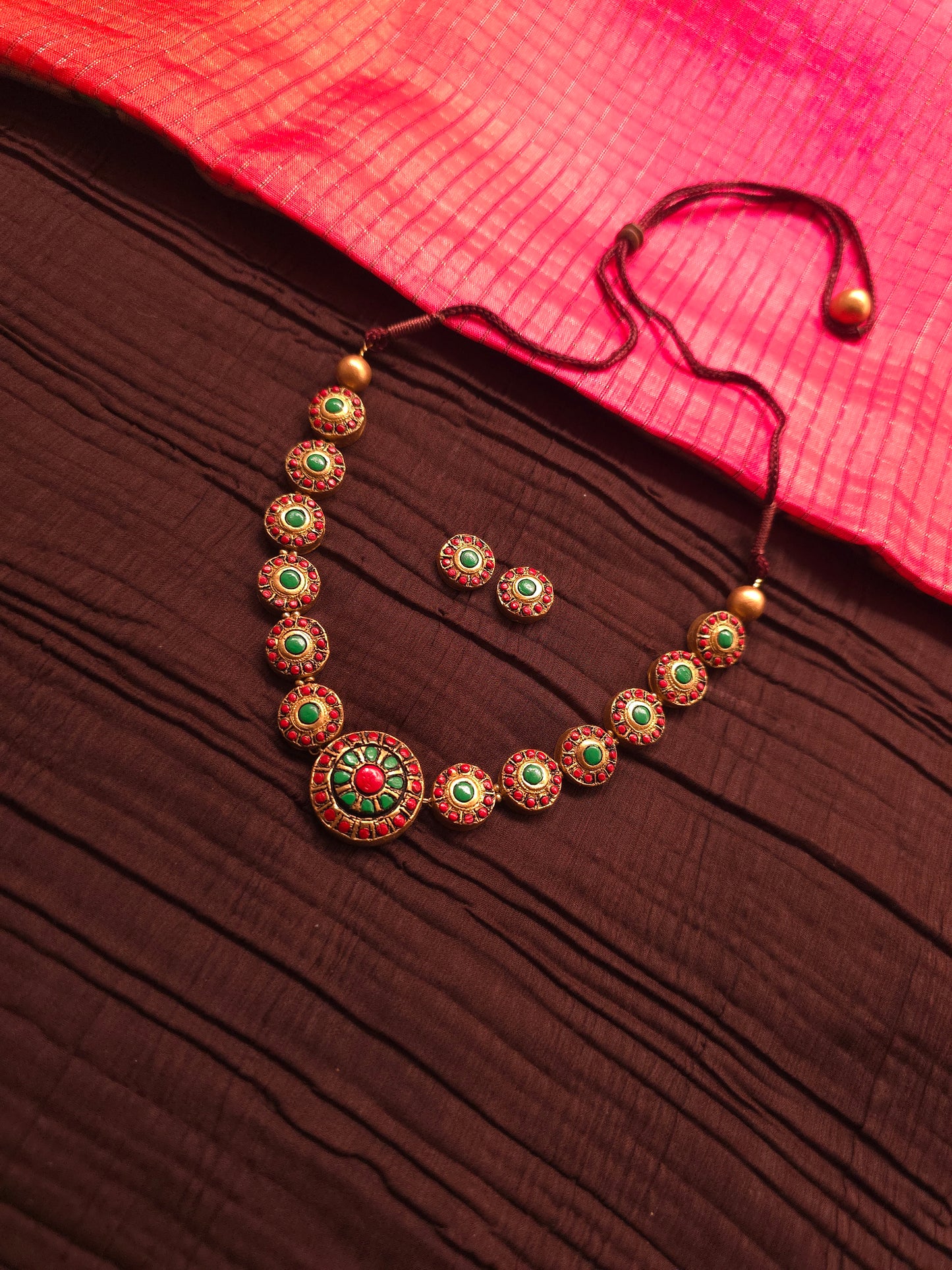 The Mandala Avartan Antique Gold & Tri-Color Circular Terracotta Set