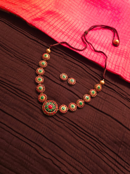 The Mandala Avartan Antique Gold & Tri-Color Circular Terracotta Set