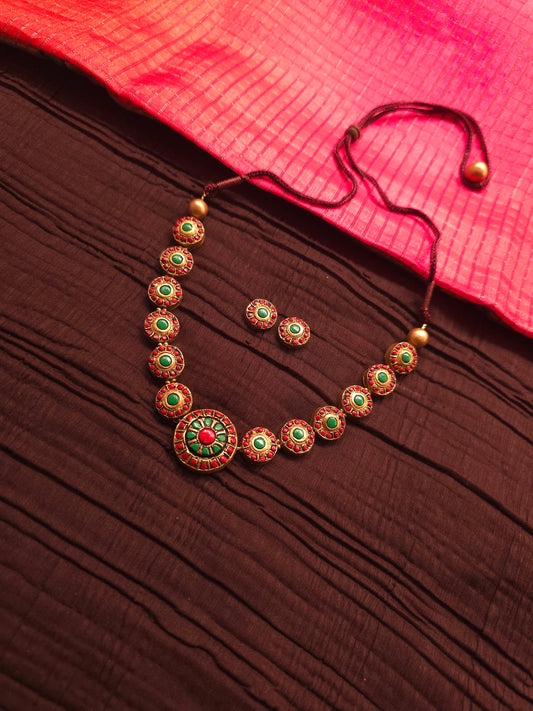 The Mandala Avartan Antique Gold & Tri-Color Circular Terracotta Set