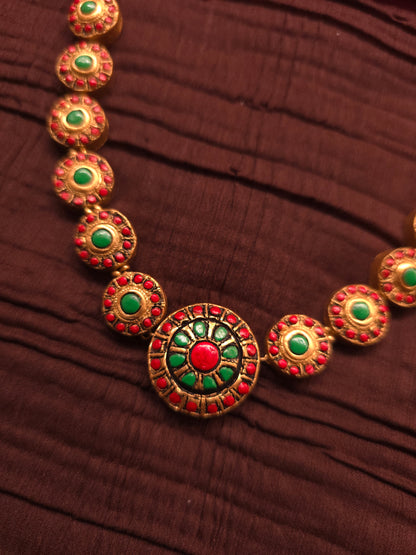The Mandala Avartan Antique Gold & Tri-Color Circular Terracotta Set