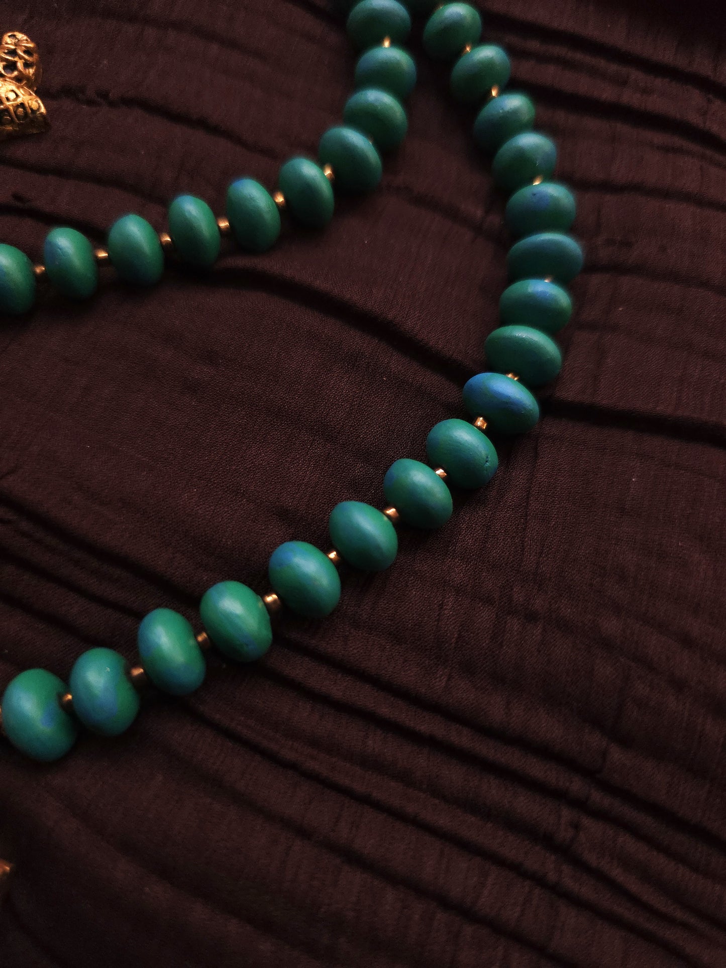 The Mayura Chandrika Antique Gold Peacock & Turquoise Bead Terracotta Set