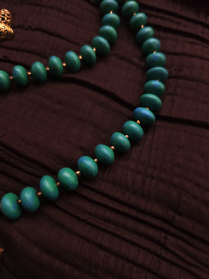 The Mayura Chandrika Antique Gold Peacock & Turquoise Bead Terracotta Set