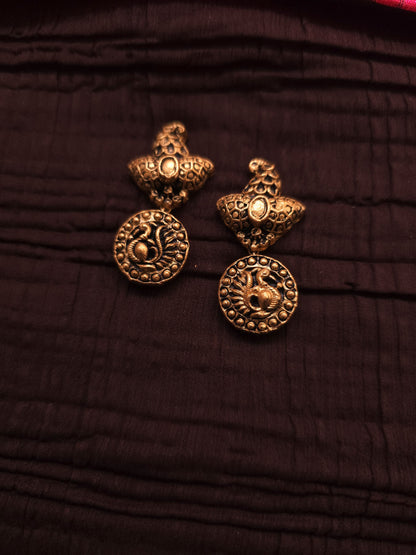 The Mayura Chandrika Antique Gold Peacock & Turquoise Bead Terracotta Set
