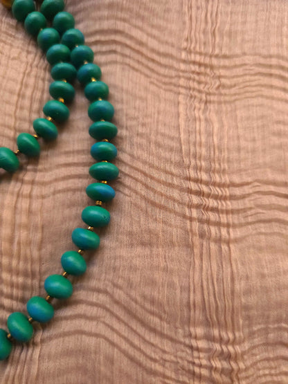 The Mayura Chandrika Antique Gold Peacock & Turquoise Bead Terracotta Set