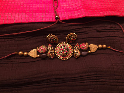 The Mayura Mandala Antique Gold & Crimson Choker Terracotta Set