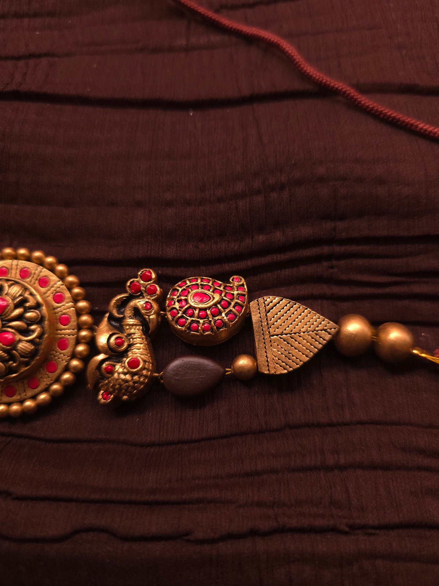 The Mayura Mandala Antique Gold & Crimson Choker Terracotta Set