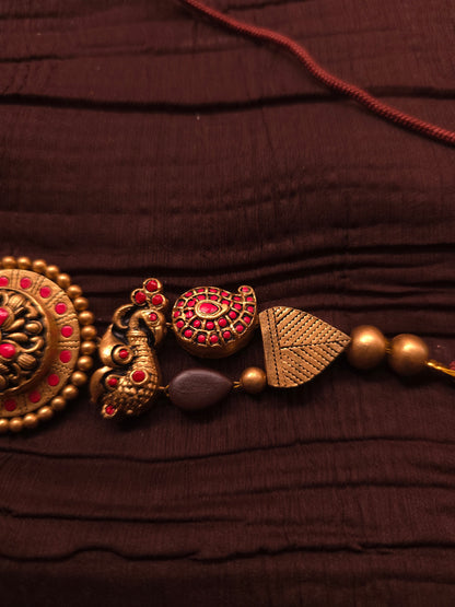 The Mayura Mandala Antique Gold & Crimson Choker Terracotta Set