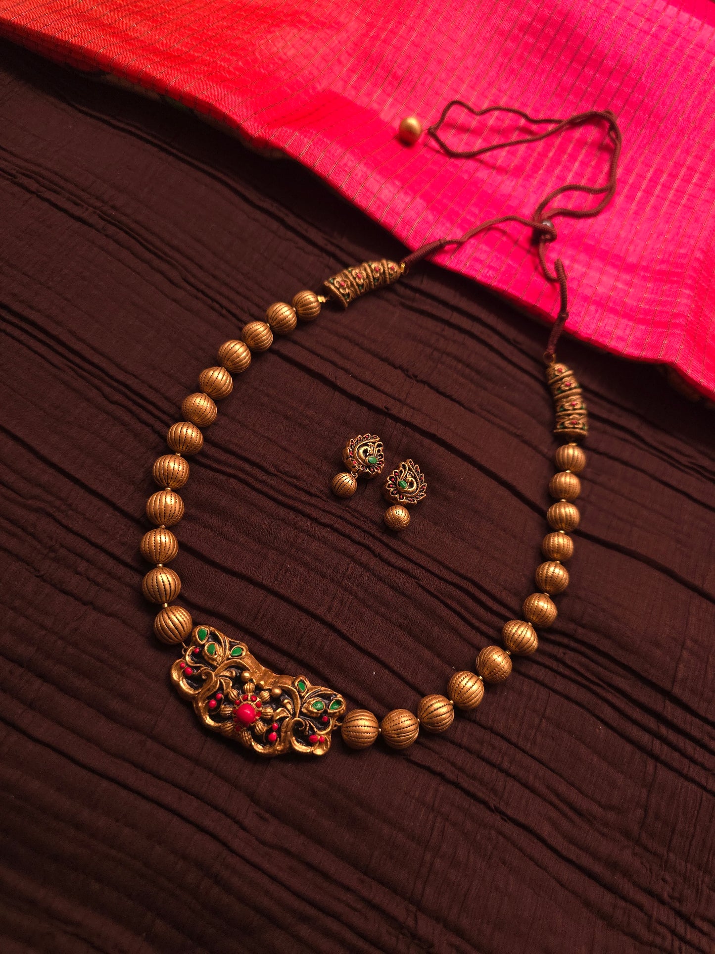 The Mayura Mukta Antique Gold & Tri-Color Peacock Bead Set