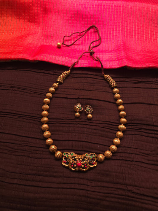 The Mayura Mukta Antique Gold & Tri-Color Peacock Bead Set