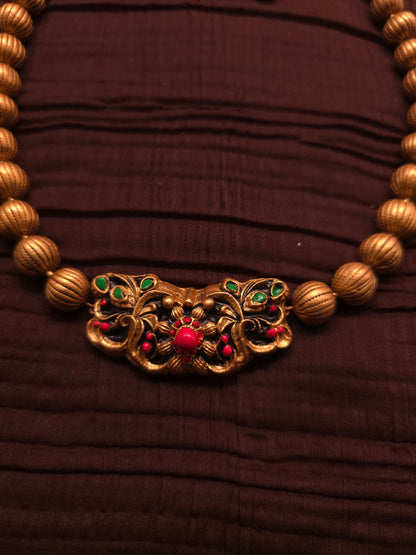 The Mayura Mukta Antique Gold & Tri-Color Peacock Bead Set