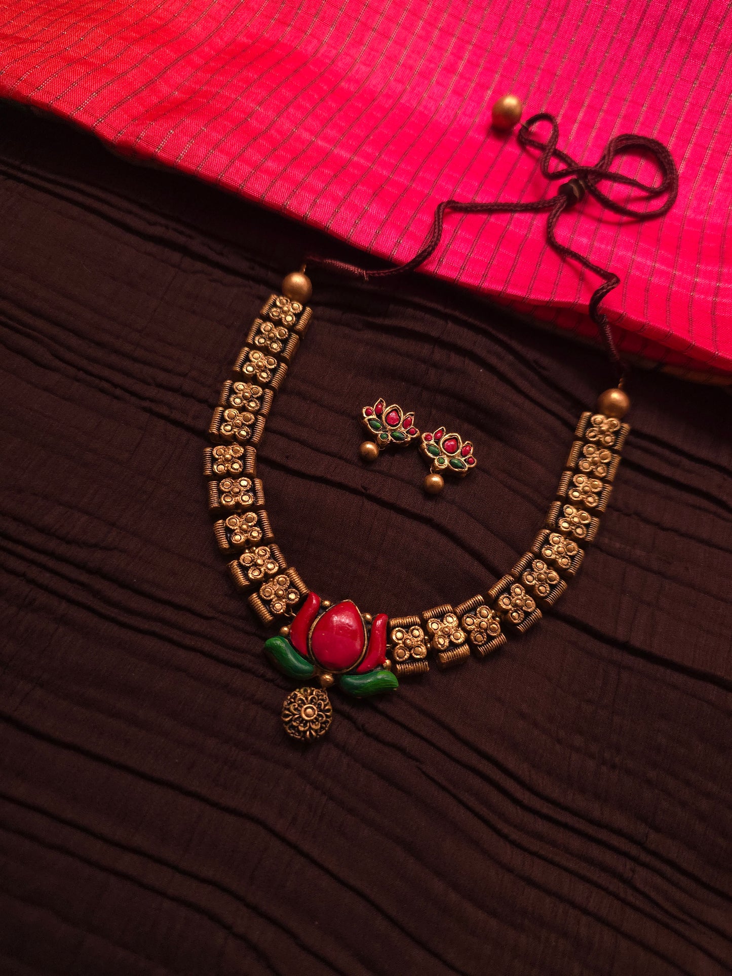 The Padma Pankaj Antique Gold & Crimson Lotus Terracotta Set