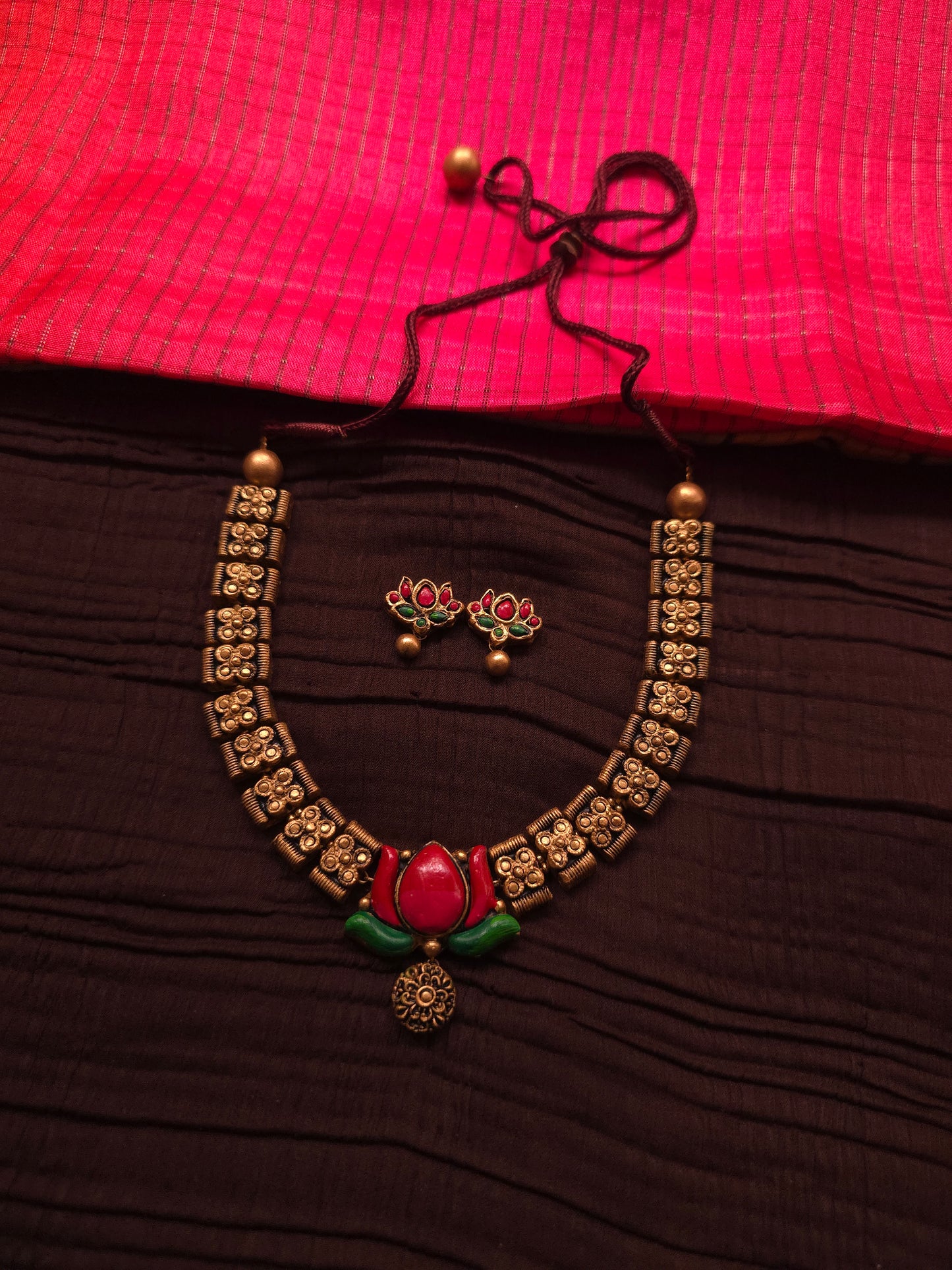 The Padma Pankaj Antique Gold & Crimson Lotus Terracotta Set