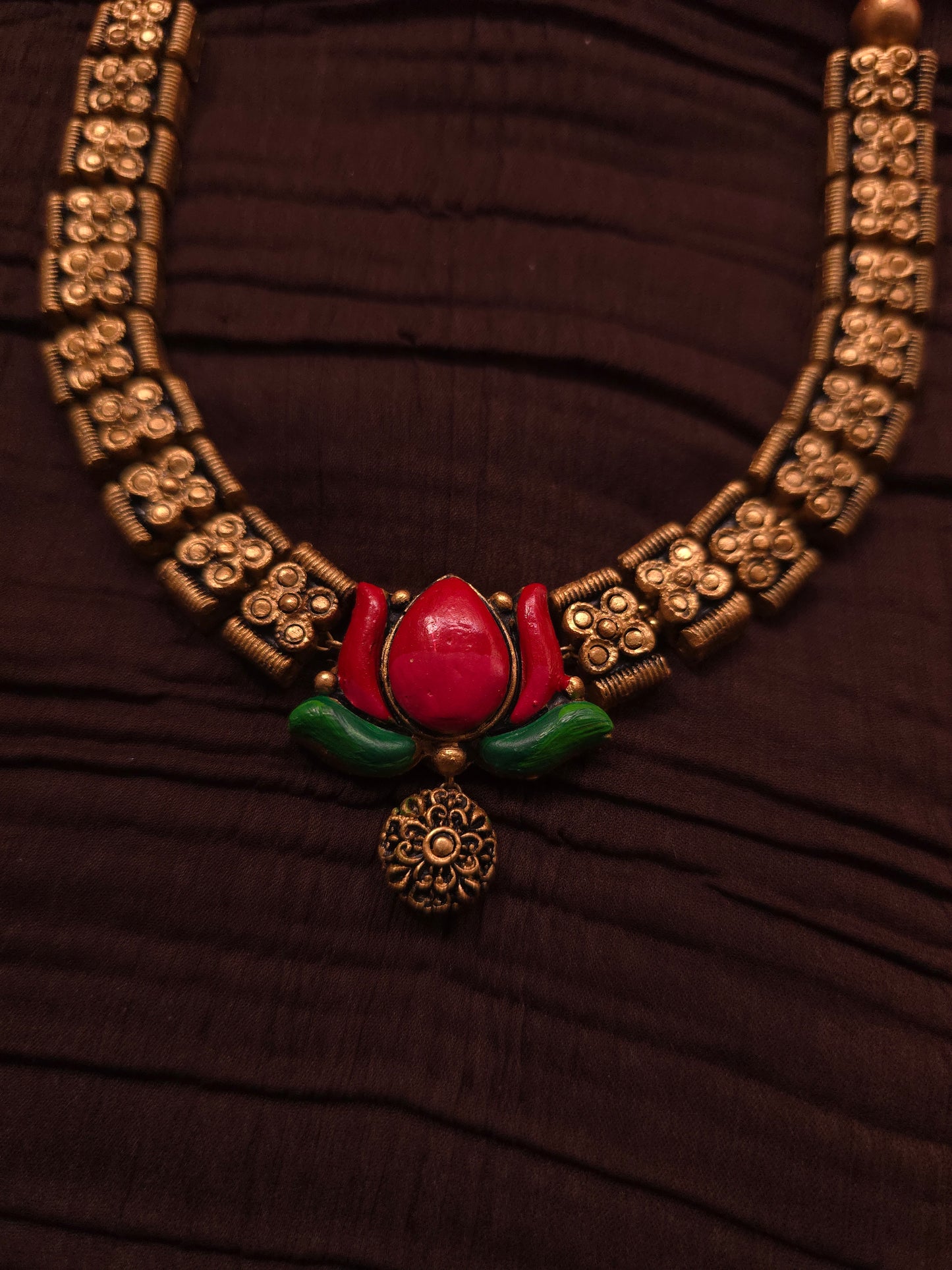 The Padma Pankaj Antique Gold & Crimson Lotus Terracotta Set