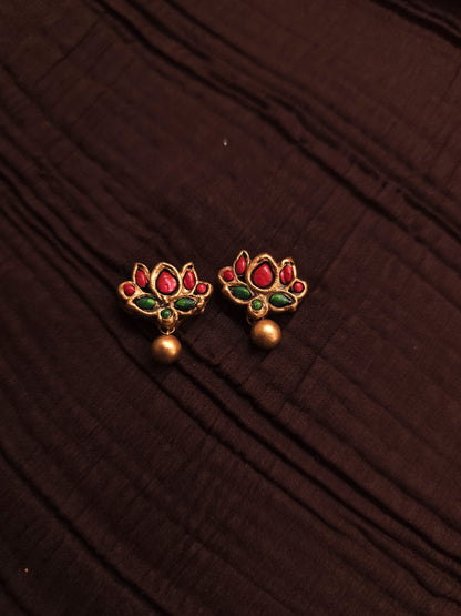 The Padma Pankaj Antique Gold & Crimson Lotus Terracotta Set