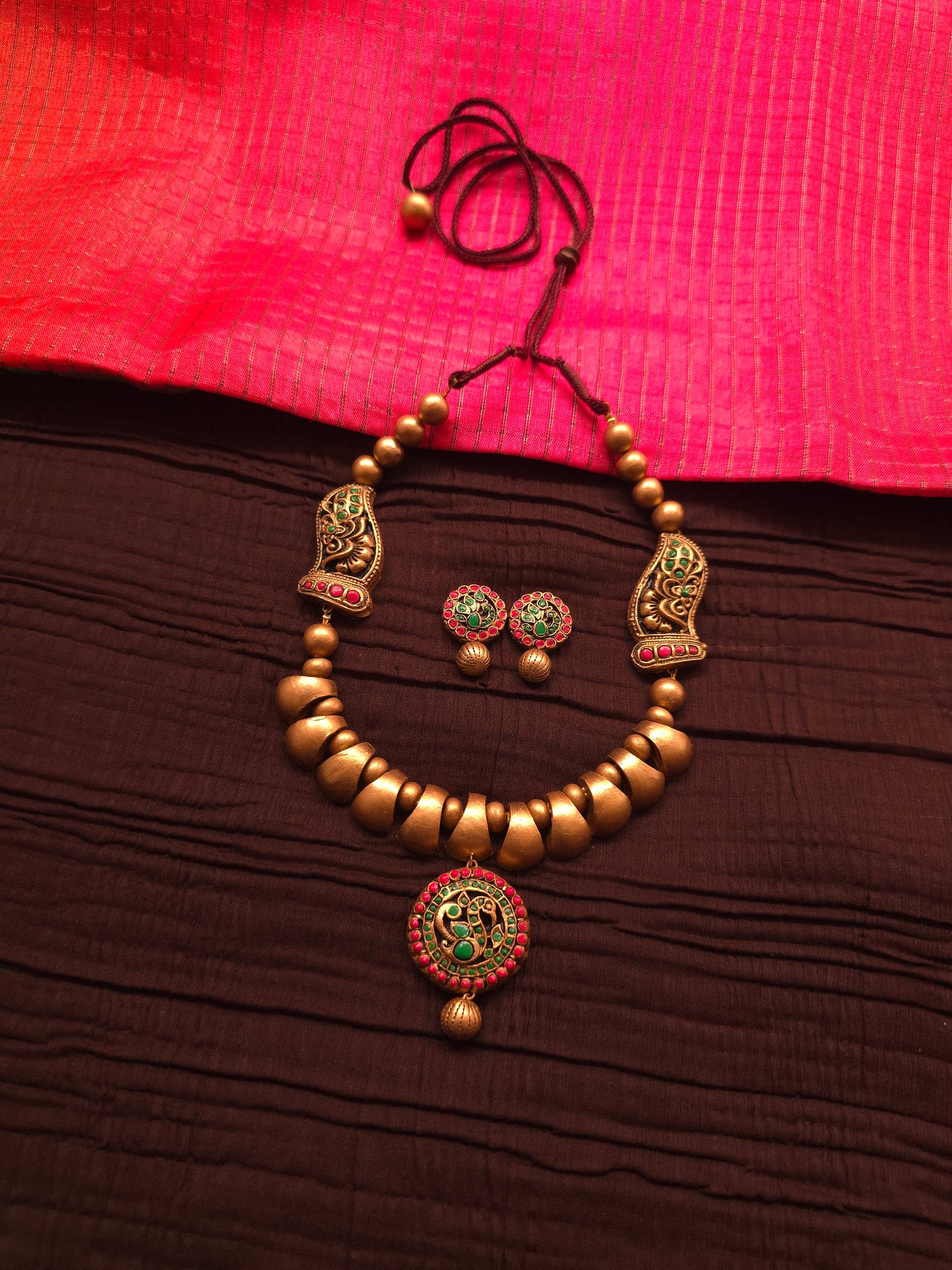The Royal Mayura Antique Gold & Emerald-Ruby Terracotta Set