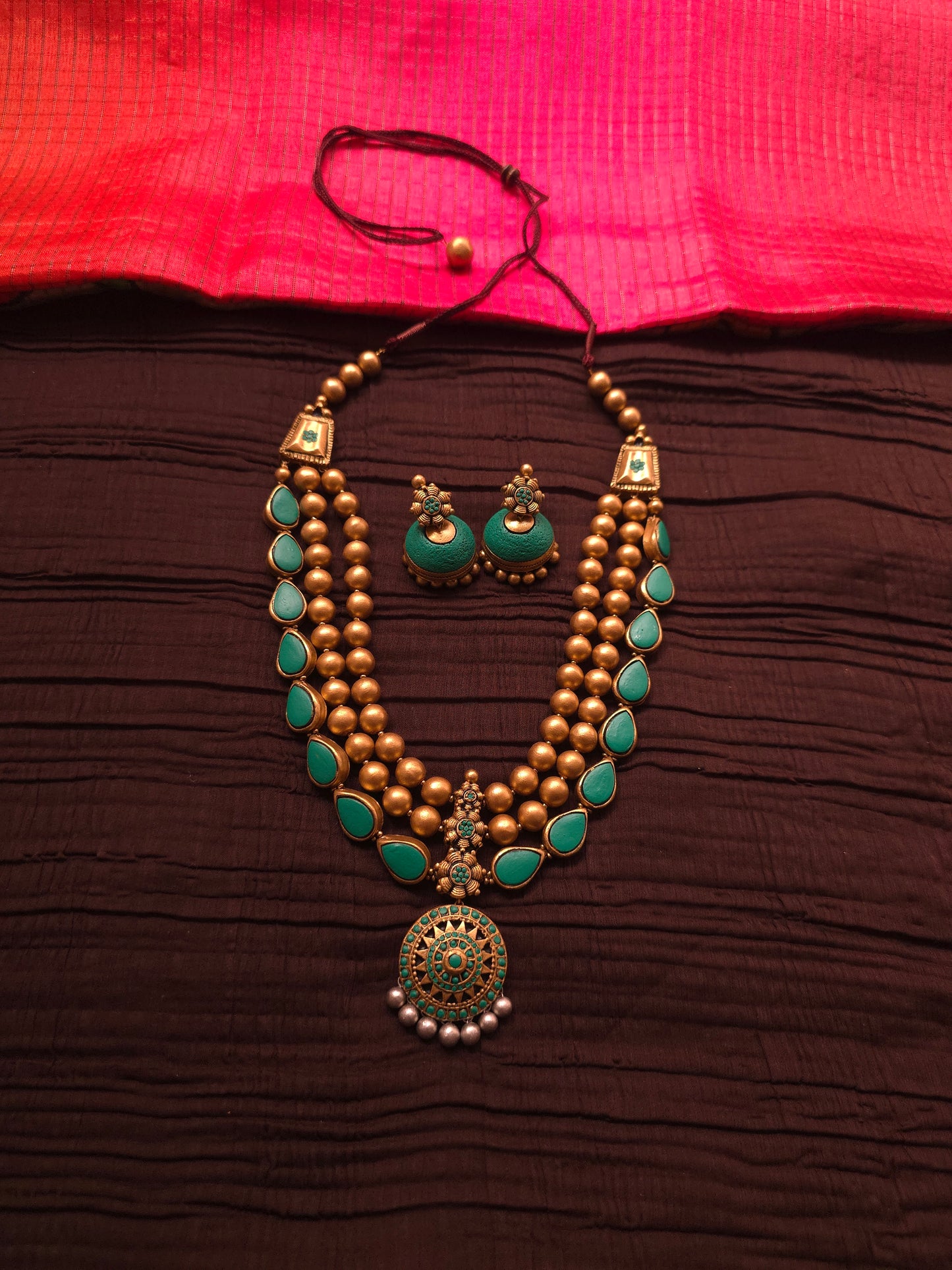 The Turquoise Tarangini Antique Gold Multi-Strand Terracotta Set