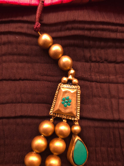 The Turquoise Tarangini Antique Gold Multi-Strand Terracotta Set