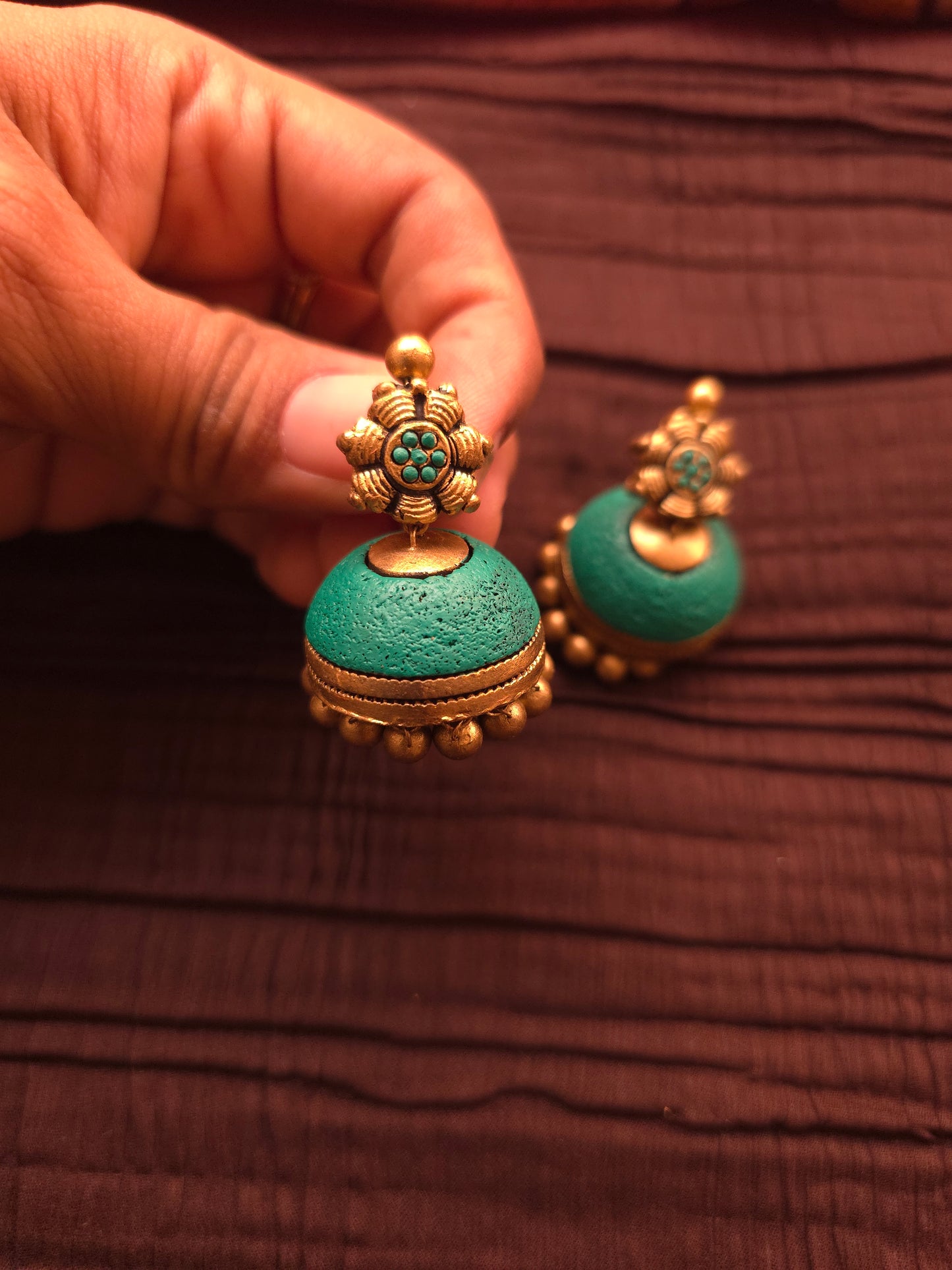 The Turquoise Tarangini Antique Gold Multi-Strand Terracotta Set
