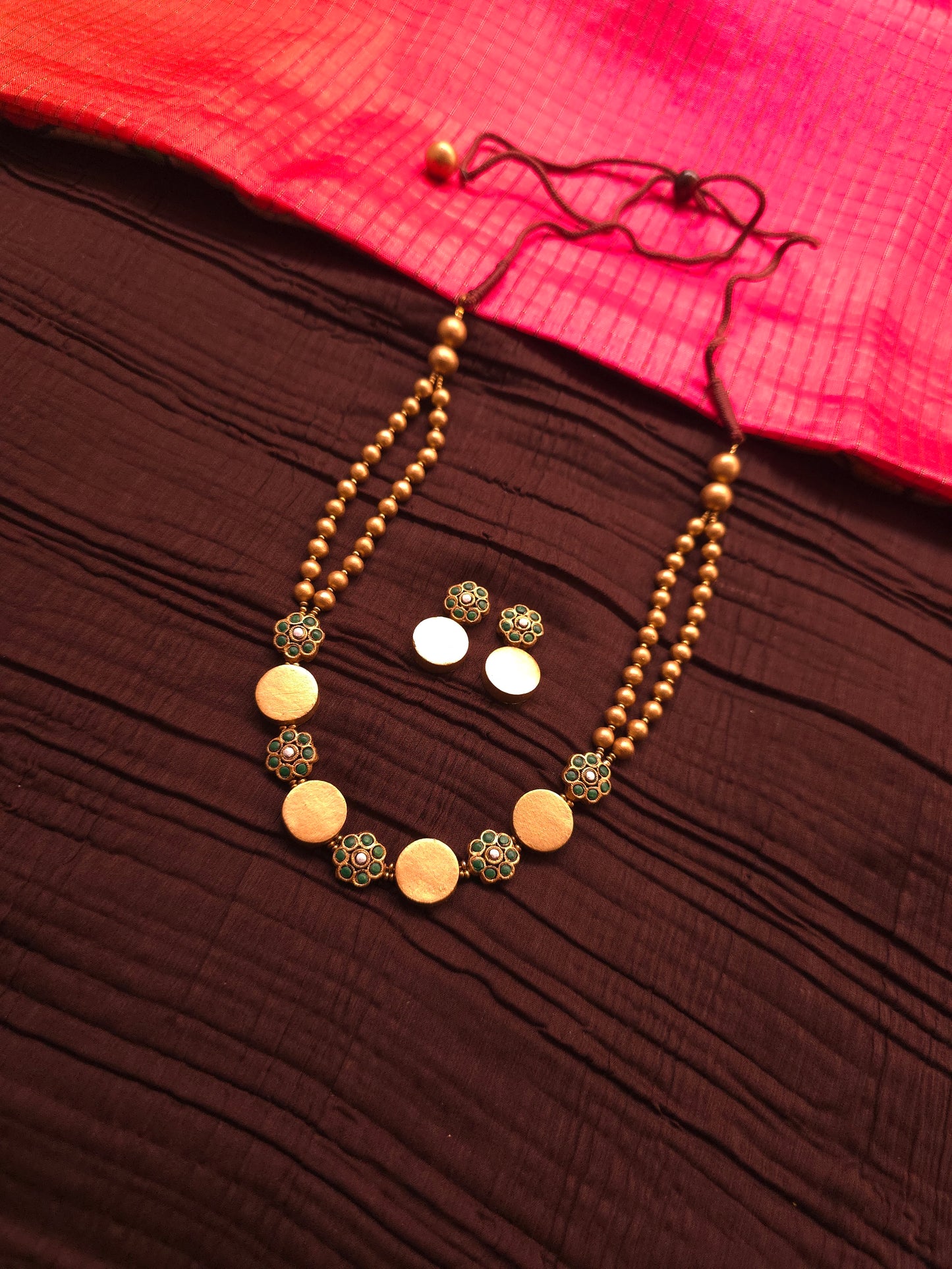 The Vanamala Antique Gold & Emerald Green Floral Disc Terracotta Set
