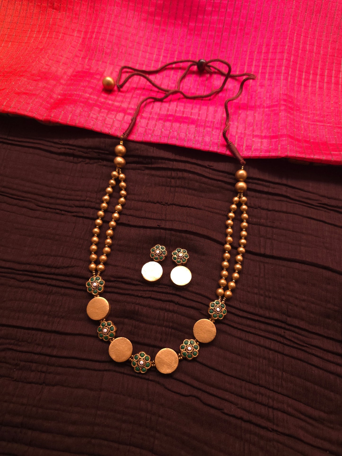 The Vanamala Antique Gold & Emerald Green Floral Disc Terracotta Set