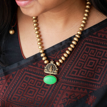 Handmade Lakshmi green oval terracotta jewellery