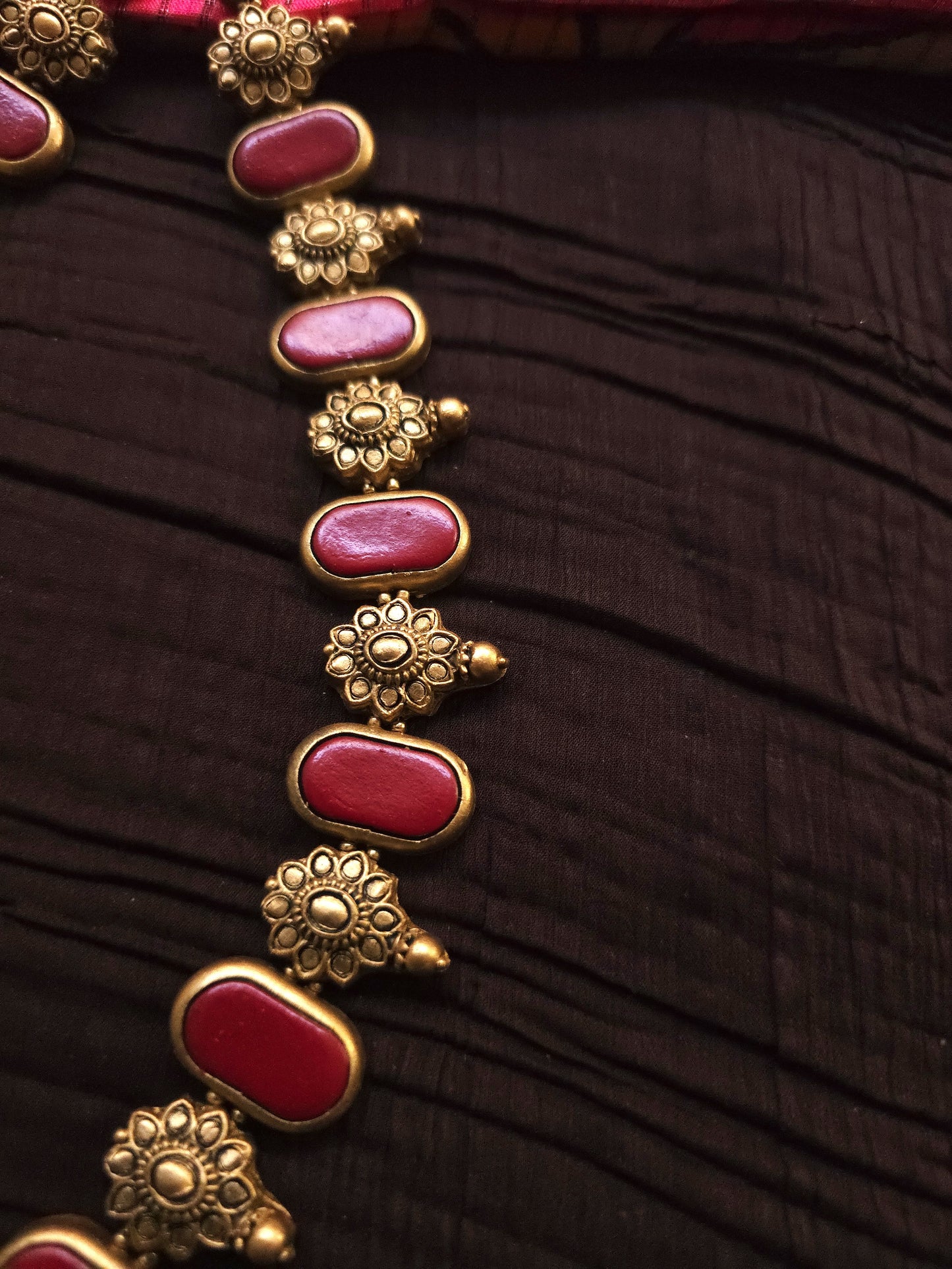 Tirupati Balaji Antique Gold Crimson & Emerald Accent Terracotta Temple Set