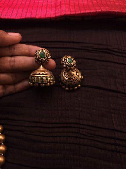 Vaishnavi Antique Gold Three-Layer Bead & Emerald Green Terracotta Set