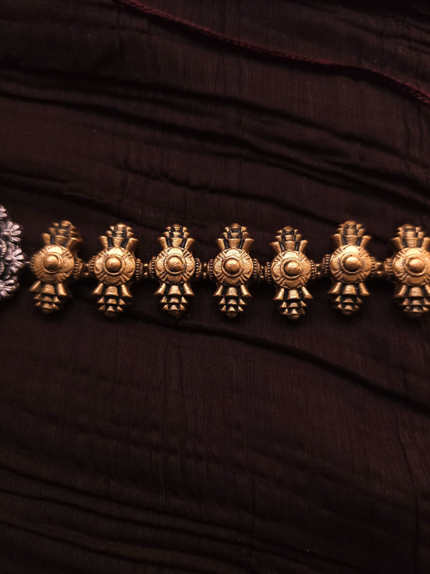 Yamini Dual-Tone Antique Gold & Oxidized Silver Floral Terracotta Choker Set